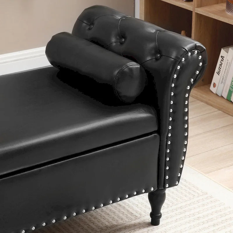 63 PU Upholstered End of Bed Bench with Flip Top Storage and Nailhead Trim