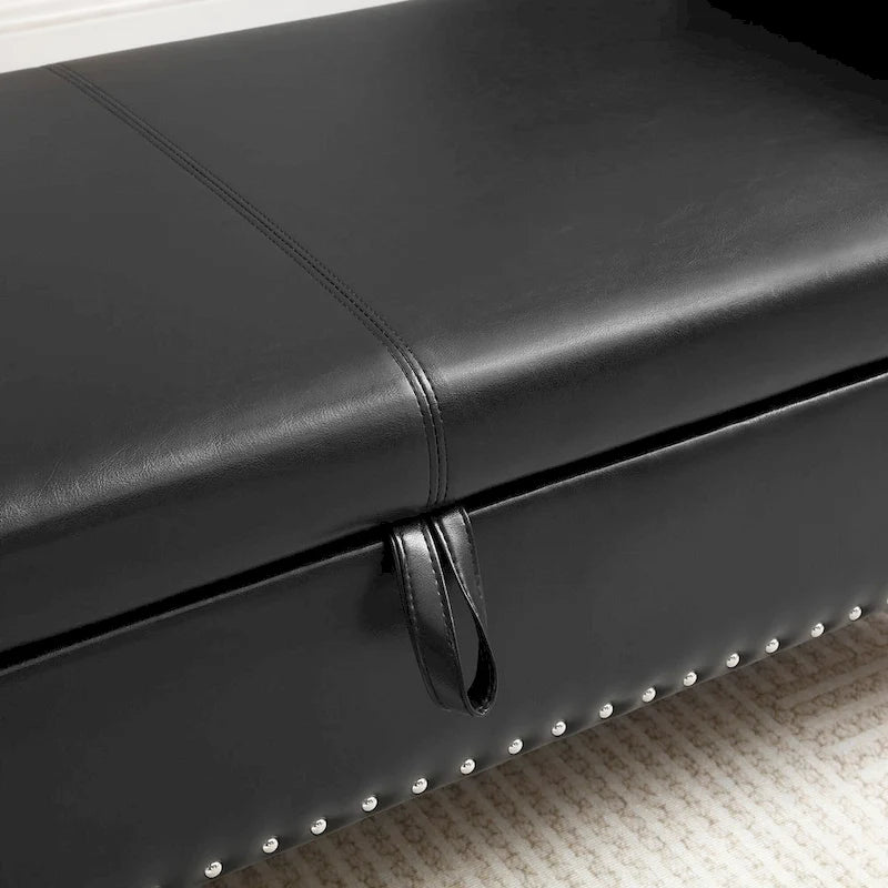 63 PU Upholstered End of Bed Bench with Flip Top Storage and Nailhead Trim