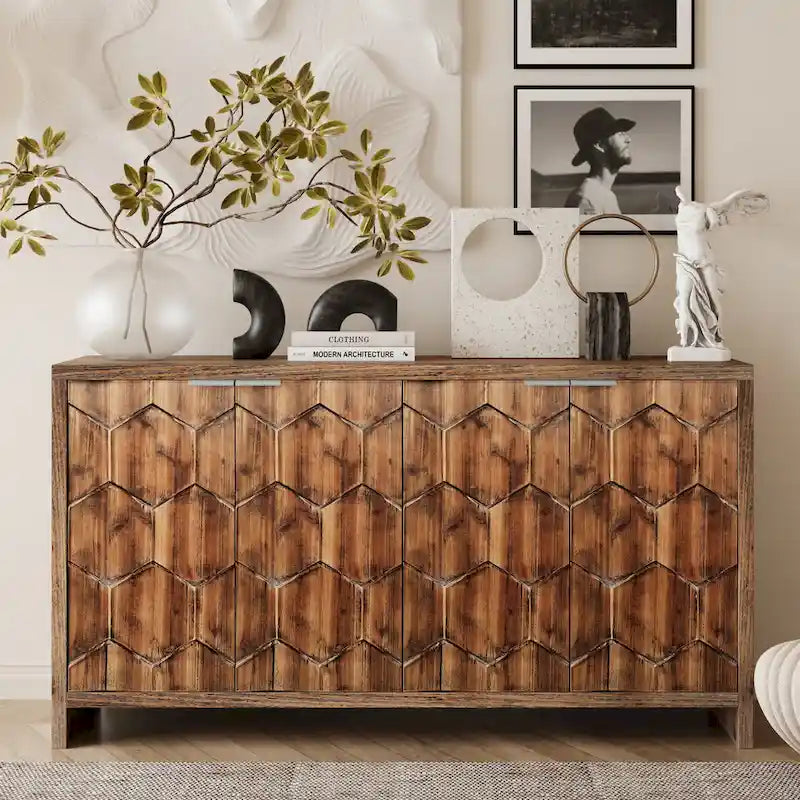 Accent Cabinet 4 Door Wooden Cabinet Sideboard Buffet Server Cabinet Storage Cabinet, for Living Room, Entryway, Hallway