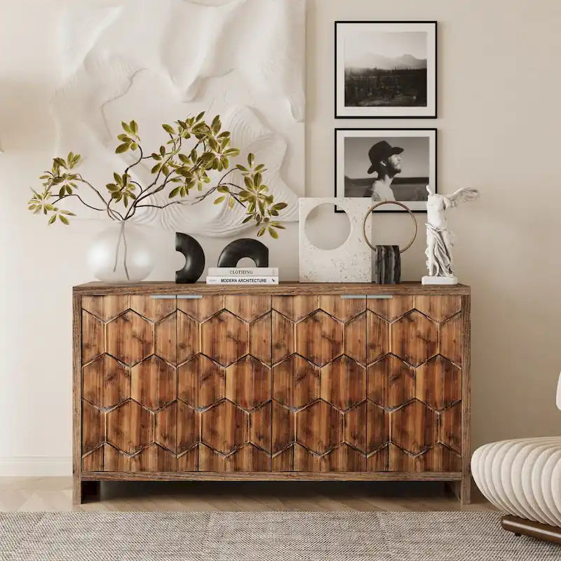 Accent Cabinet 4 Door Wooden Cabinet Sideboard Buffet Server Cabinet Storage Cabinet, for Living Room, Entryway, Hallway