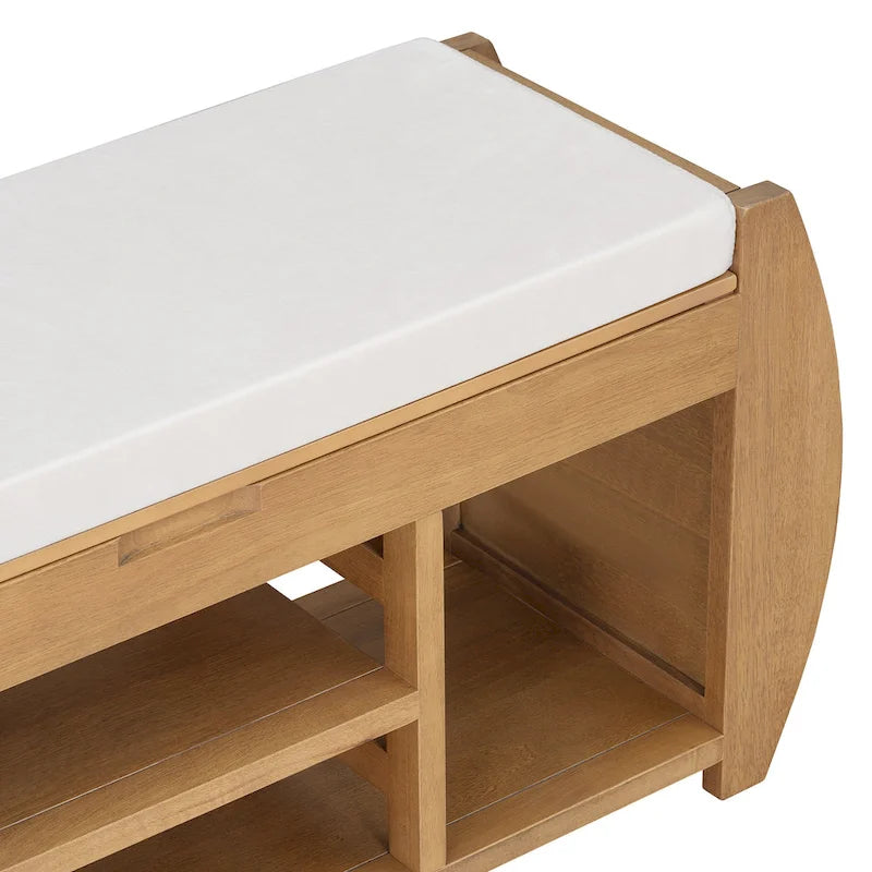 Retro Multifunctional Storage Bench with Cushion and Curved Side Panel for Entrance and Living room