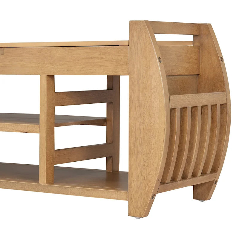 Retro Multifunctional Storage Bench with Cushion and Curved Side Panel for Entrance and Living room