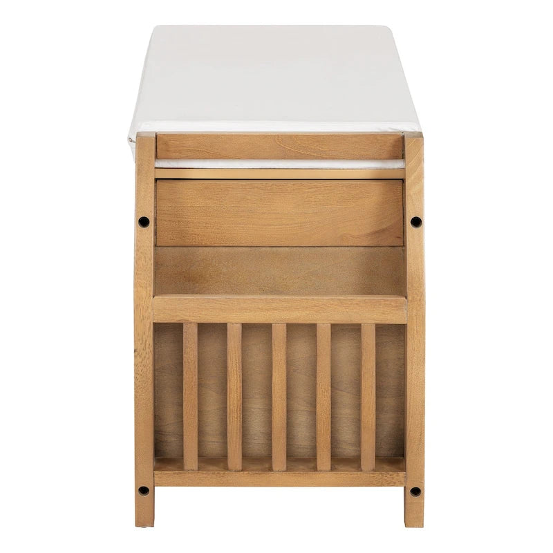 Retro Multifunctional Storage Bench with Cushion and Curved Side Panel for Entrance and Living room