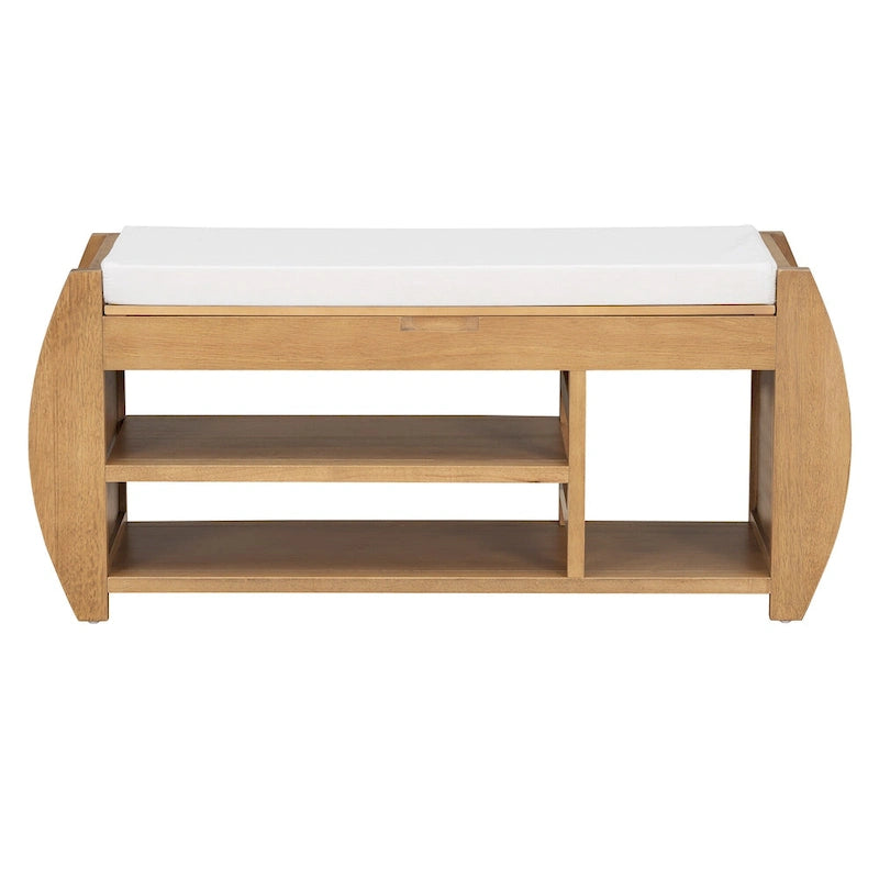Retro Multifunctional Storage Bench with Cushion and Curved Side Panel for Entrance and Living room