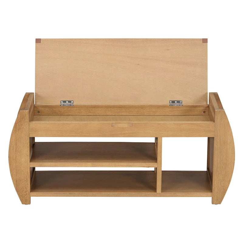 Retro Multifunctional Storage Bench with Cushion and Curved Side Panel for Entrance and Living room