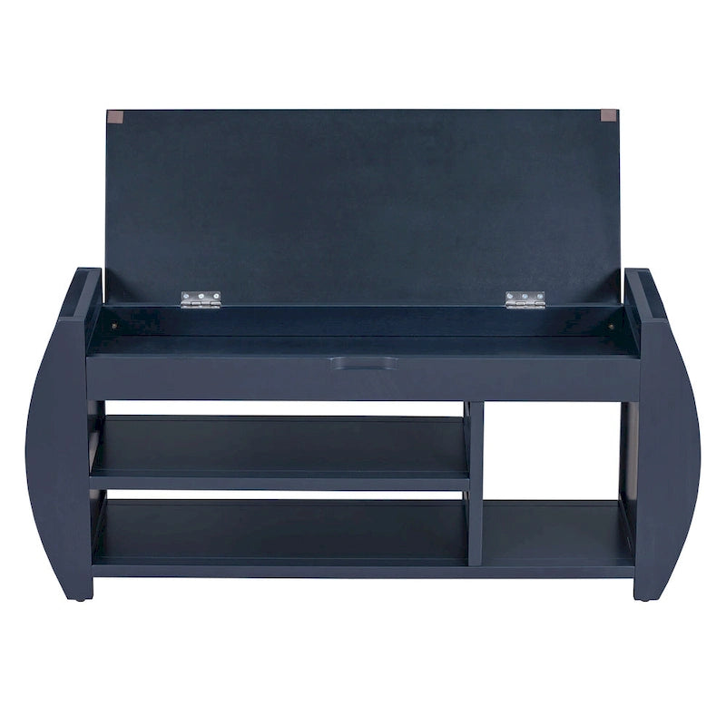 Retro Multifunctional Storage Bench with Cushion and Curved Side Panel for Entrance and Living room