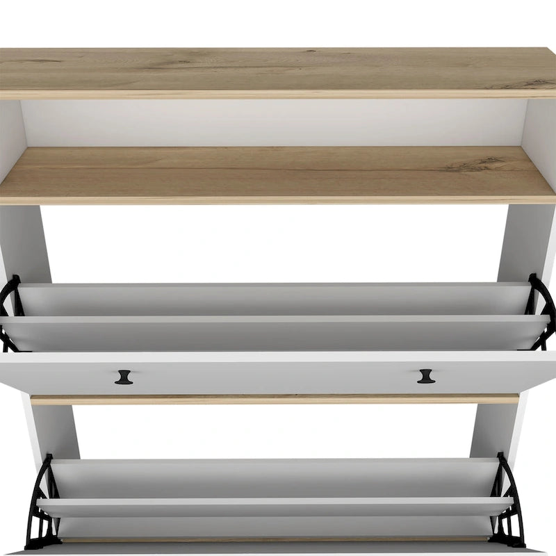 Shoe Rack , One Open Shelf, Two Extendable Cabinets