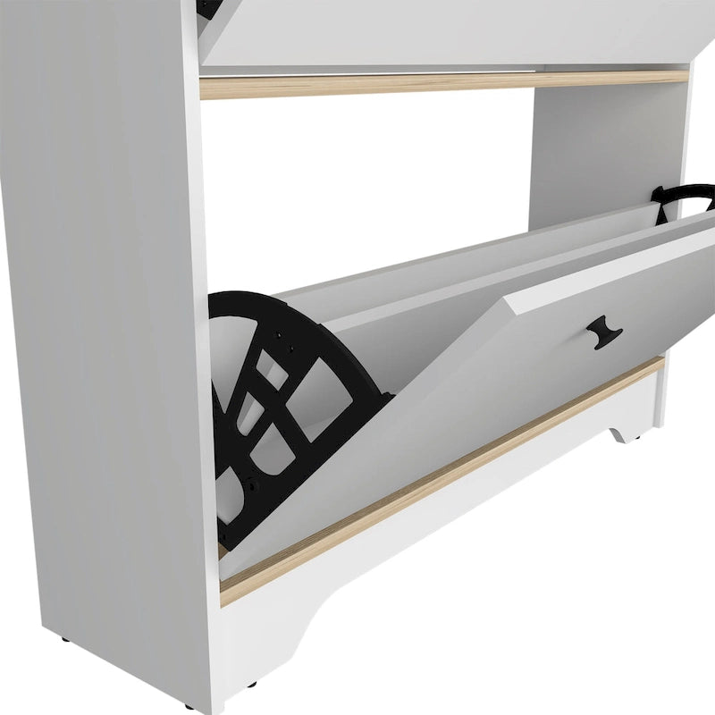 Shoe Rack , One Open Shelf, Two Extendable Cabinets