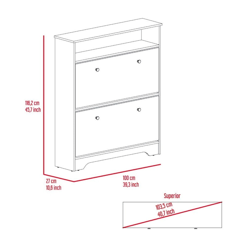 Shoe Rack , One Open Shelf, Two Extendable Cabinets