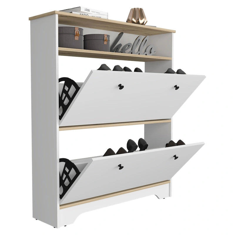 Shoe Rack , One Open Shelf, Two Extendable Cabinets