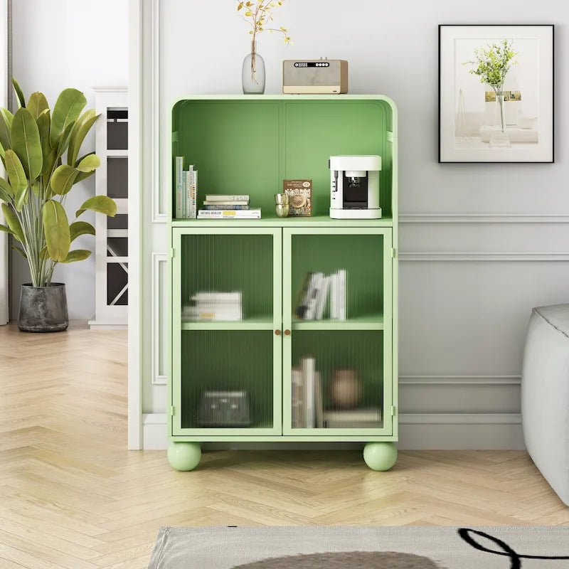 45.28 H Storage Cabinet, Floor Cabinet with Glass Door and Shelves, Freestanding Display Storage Cabinet