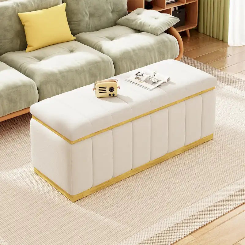 Linen Fabric Upholstered+Solid wood frame Bench
