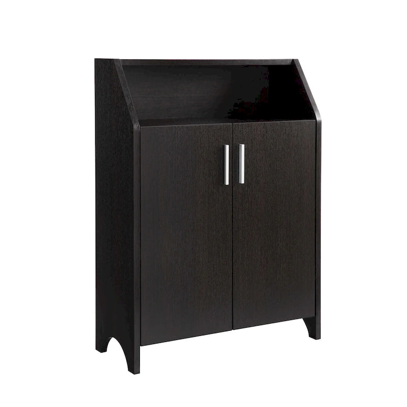 Wooden Two Door Shoe Cabinet with Four Interior Shelves fits 10 Pairs of Shoes for Living Room, Entryway, Bedroom