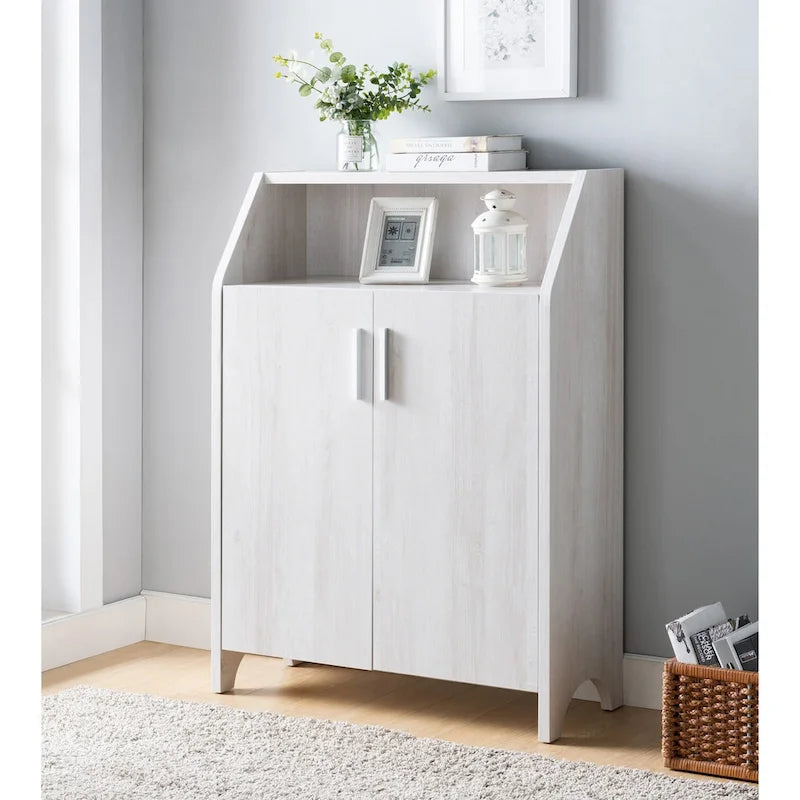 Wooden Two Door Shoe Cabinet with Four Interior Shelves fits 10 Pairs of Shoes for Living Room, Entryway, Bedroom