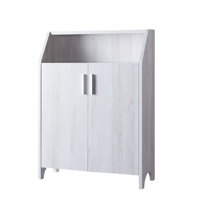 Wooden Two Door Shoe Cabinet with Four Interior Shelves fits 10 Pairs of Shoes for Living Room, Entryway, Bedroom