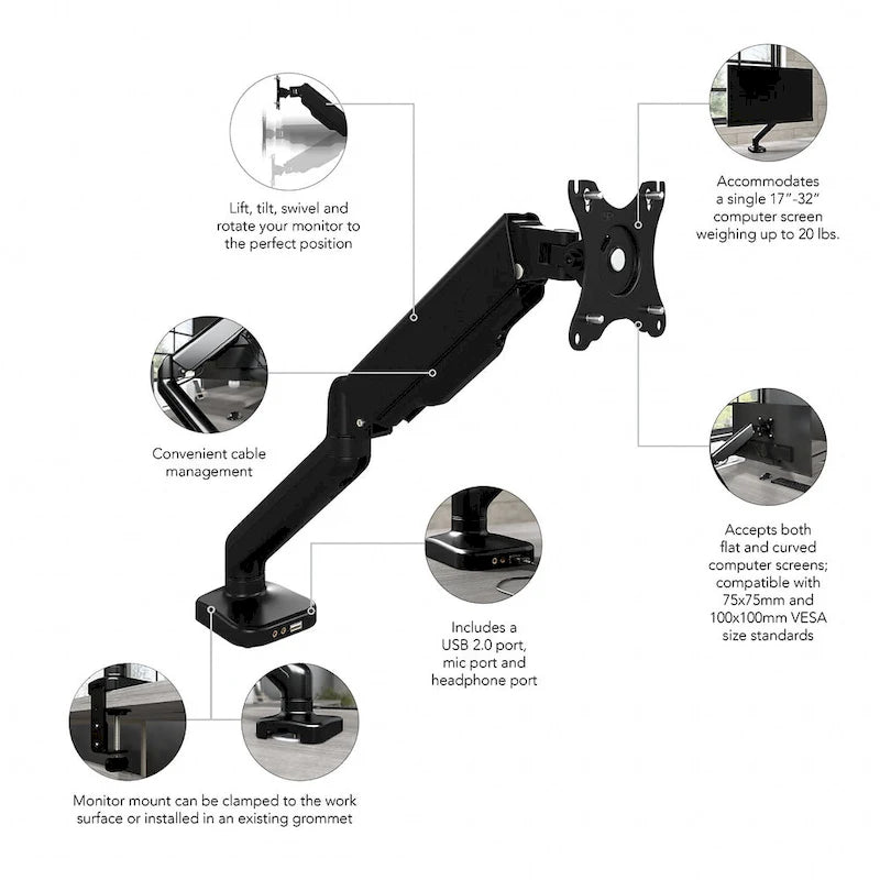 Adjustable Monitor Arm with USB Port by Bush Business Furniture