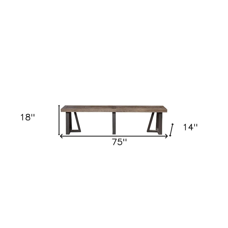HomeRoots 75 Natural and Black Distressed Solid Wood Dining Bench - 75