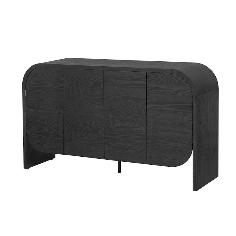 Wooden Sideboard Buffet Cabinet with Curvy Edge & Adjustable Shelves