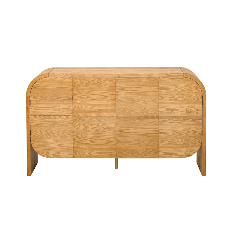 Wooden Sideboard Buffet Cabinet with Curvy Edge & Adjustable Shelves