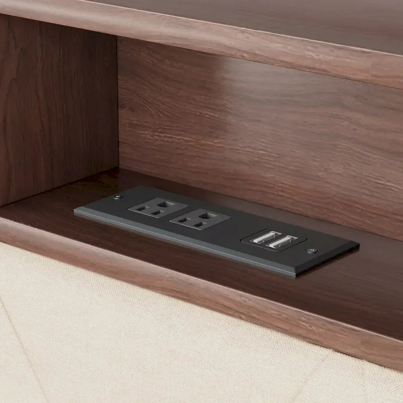 Javlergo Bed Frame with 4 Storage Drawers & Charging Station, Upholstered Platform Bed with Storage Headboard and LED Light