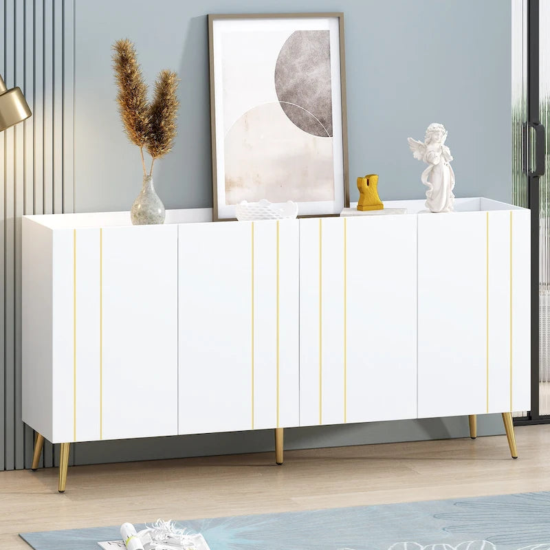 Luxurious Shoe Cabinet with 5 Metal Legs, Modern TV Stand with 4 Adjustable Shelves for TVs Up to 70