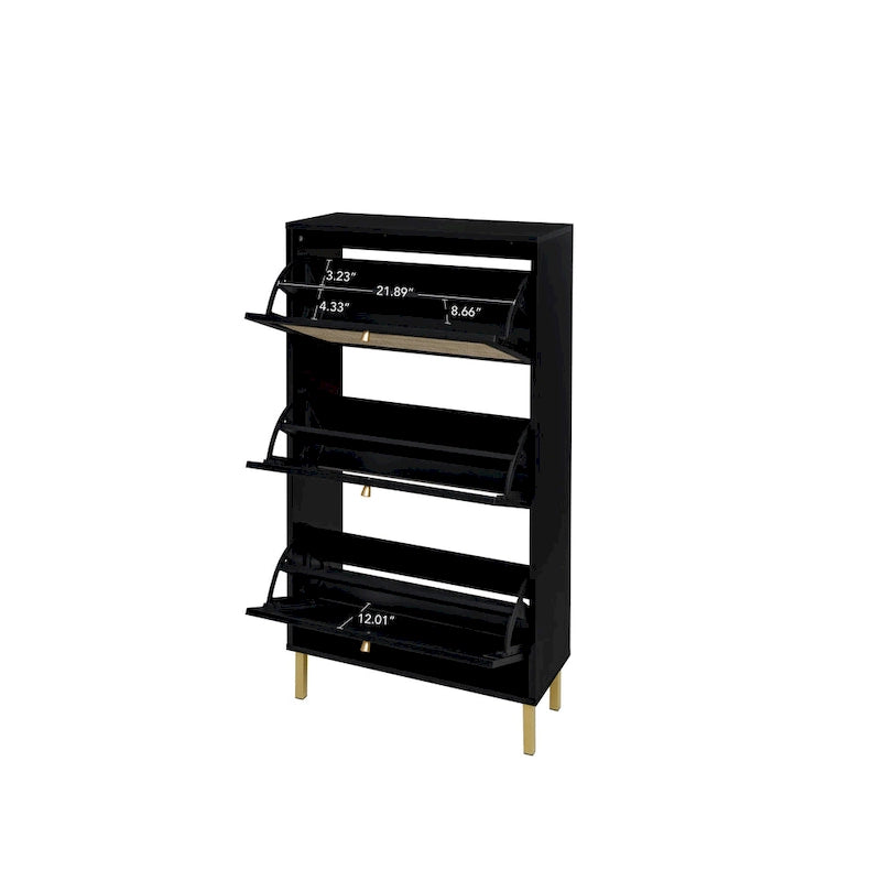 Rattan 3 Door Shoe Rack, Freestanding Modern Shoe Storage Cabinet