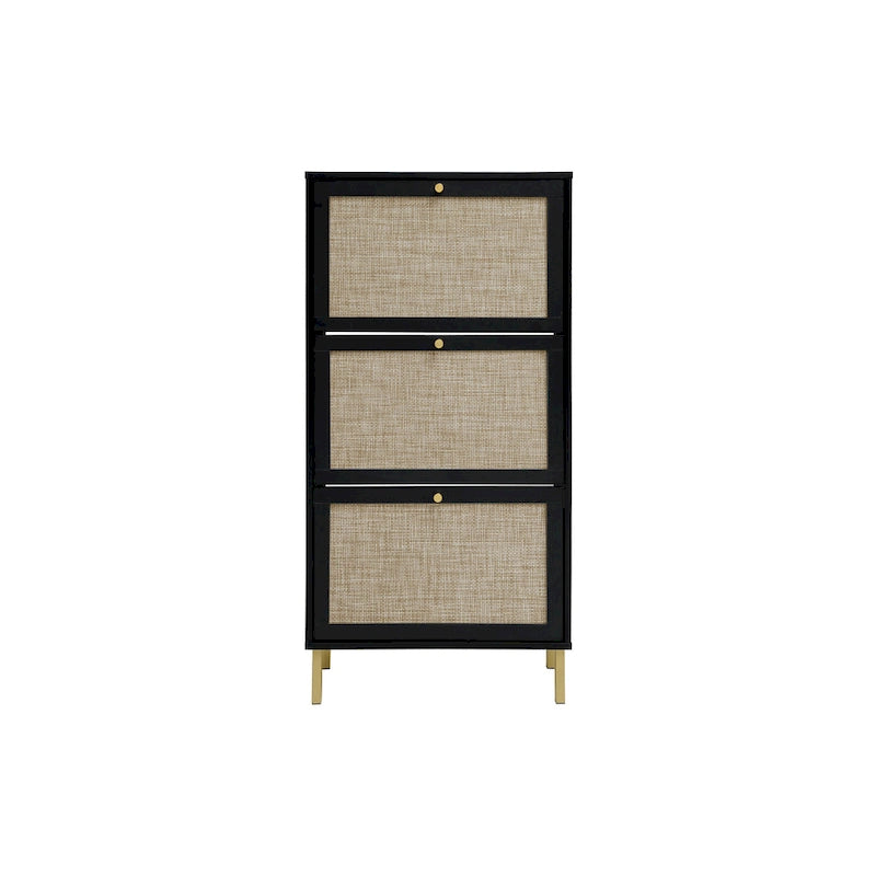 Rattan 3 Door Shoe Rack, Freestanding Modern Shoe Storage Cabinet