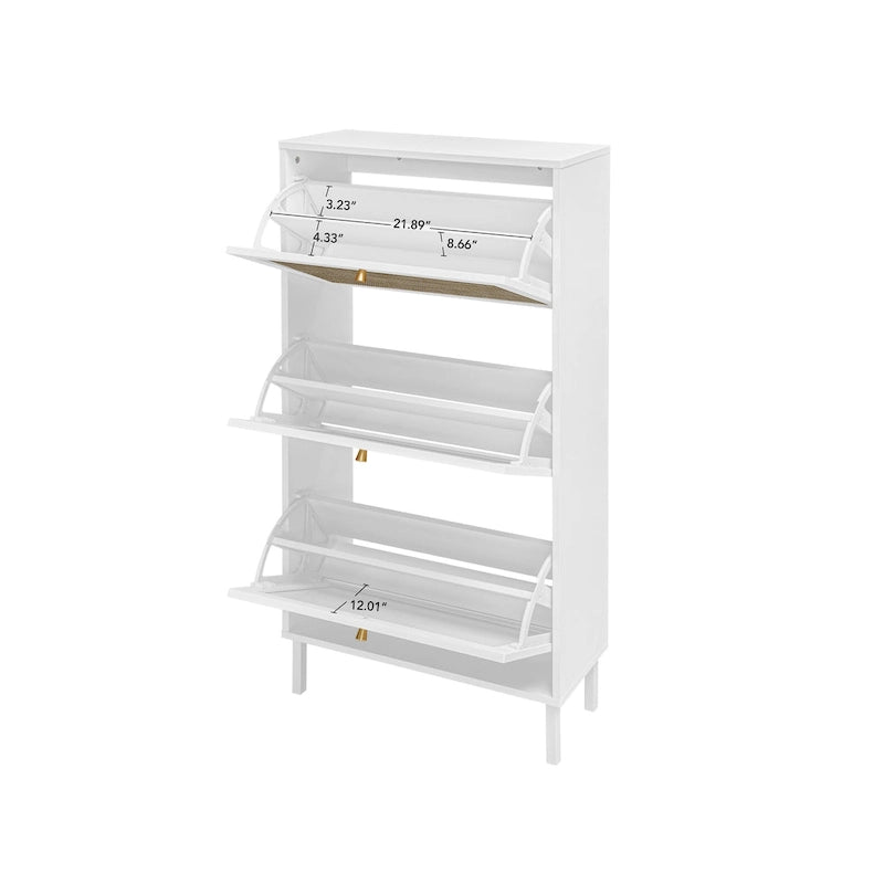 Rattan 3 Door Shoe Rack, Freestanding Modern Shoe Storage Cabinet