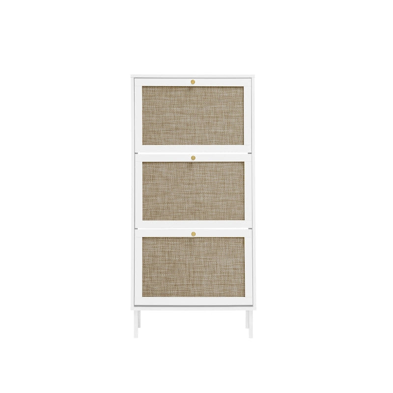 Rattan 3 Door Shoe Rack, Freestanding Modern Shoe Storage Cabinet