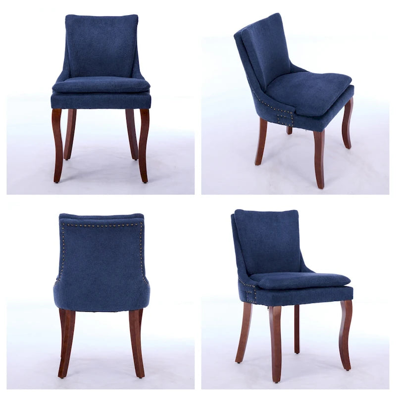 Chenille Fabric Upholstered Dining Chairs w/ Solid Wood Legs(Set of 2)