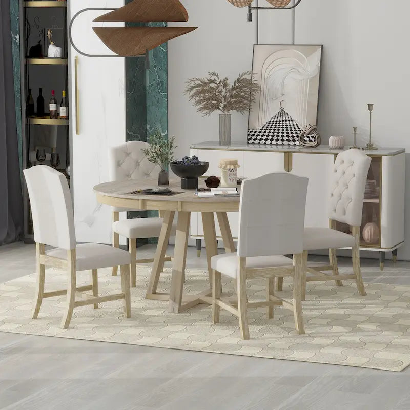 Multi-Function Dining Table and Chair Sets Farmhouse Kitchen Dining Table Sets with Removable Folding Plates Cross-Shaped Legs