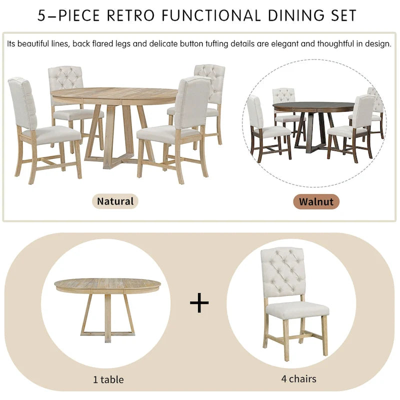 Multi-Function Dining Table and Chair Sets Farmhouse Kitchen Dining Table Sets with Removable Folding Plates Cross-Shaped Legs