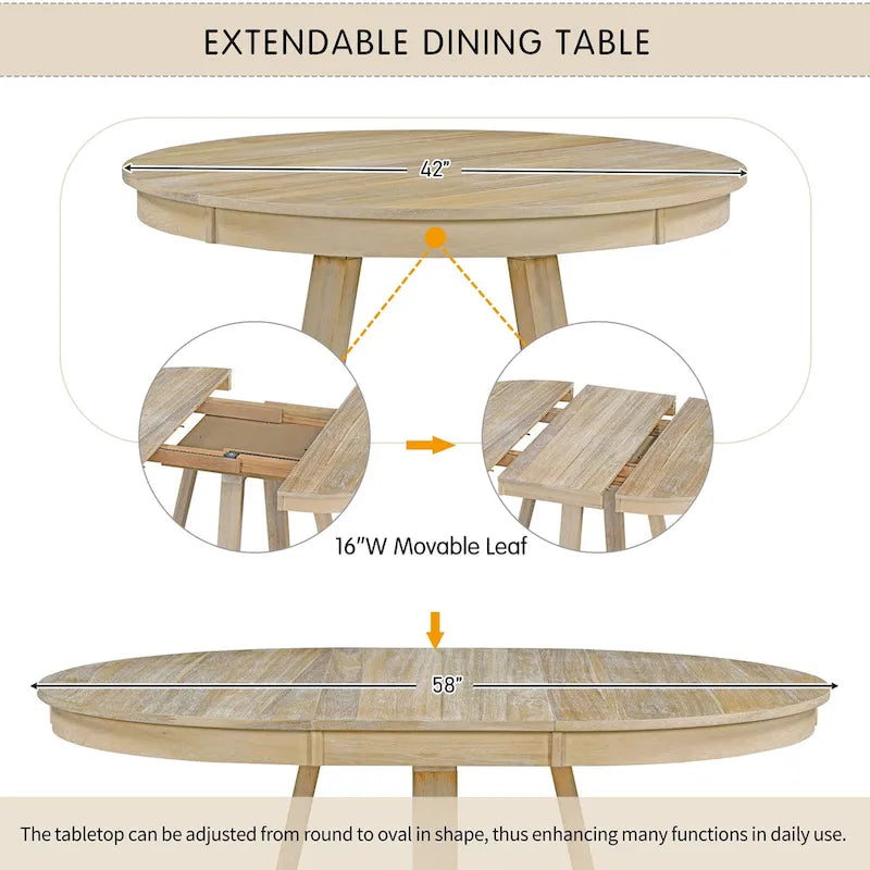 Multi-Function Dining Table and Chair Sets Farmhouse Kitchen Dining Table Sets with Removable Folding Plates Cross-Shaped Legs