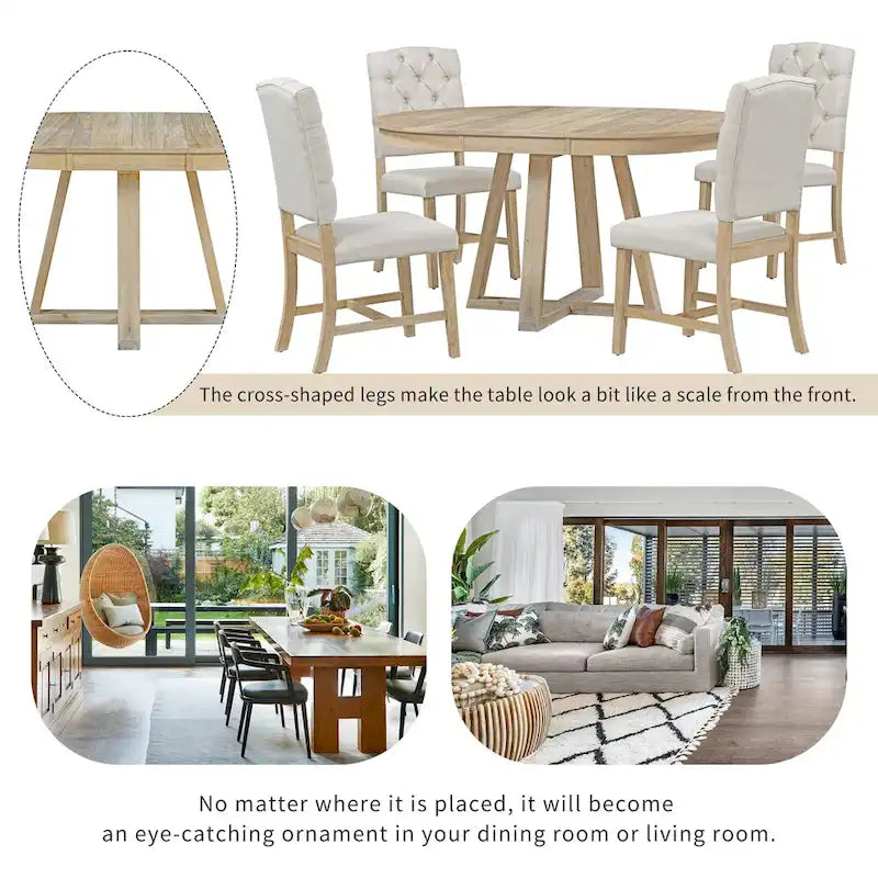 Multi-Function Dining Table and Chair Sets Farmhouse Kitchen Dining Table Sets with Removable Folding Plates Cross-Shaped Legs