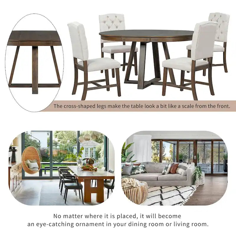 Multi-Function Dining Table and Chair Sets Farmhouse Kitchen Dining Table Sets with Removable Folding Plates Cross-Shaped Legs