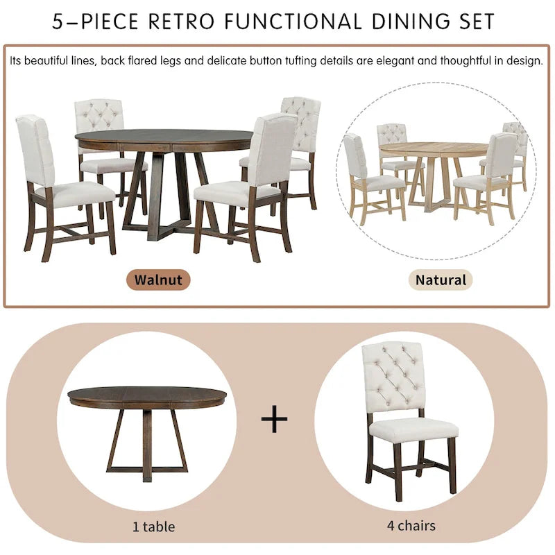 Multi-Function Dining Table and Chair Sets Farmhouse Kitchen Dining Table Sets with Removable Folding Plates Cross-Shaped Legs