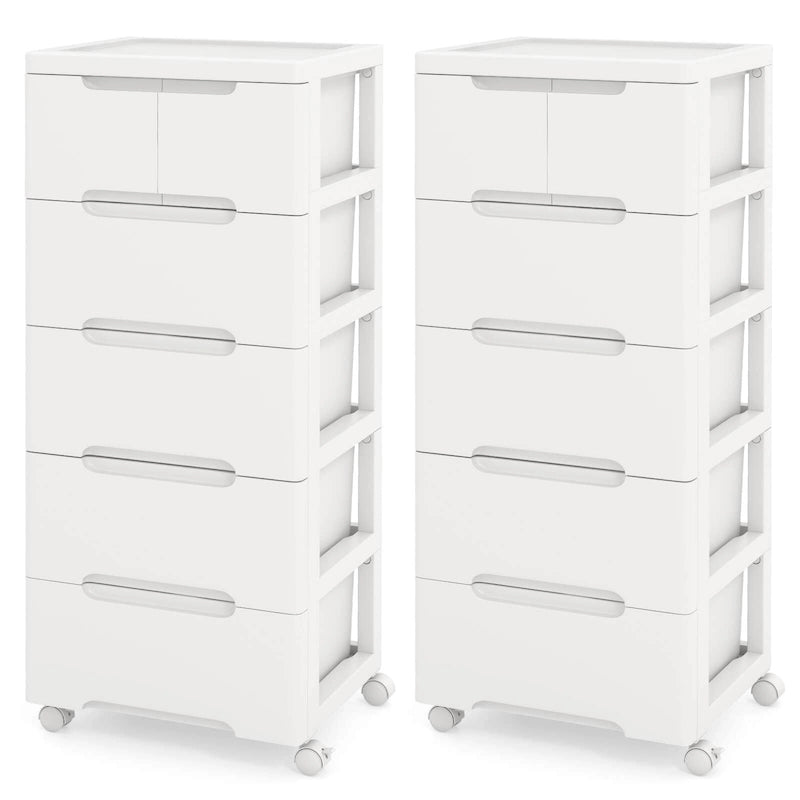 Costway 2 PCS 6-Drawer Plastic Rolling Storage Cart with 4 Universal - See Details