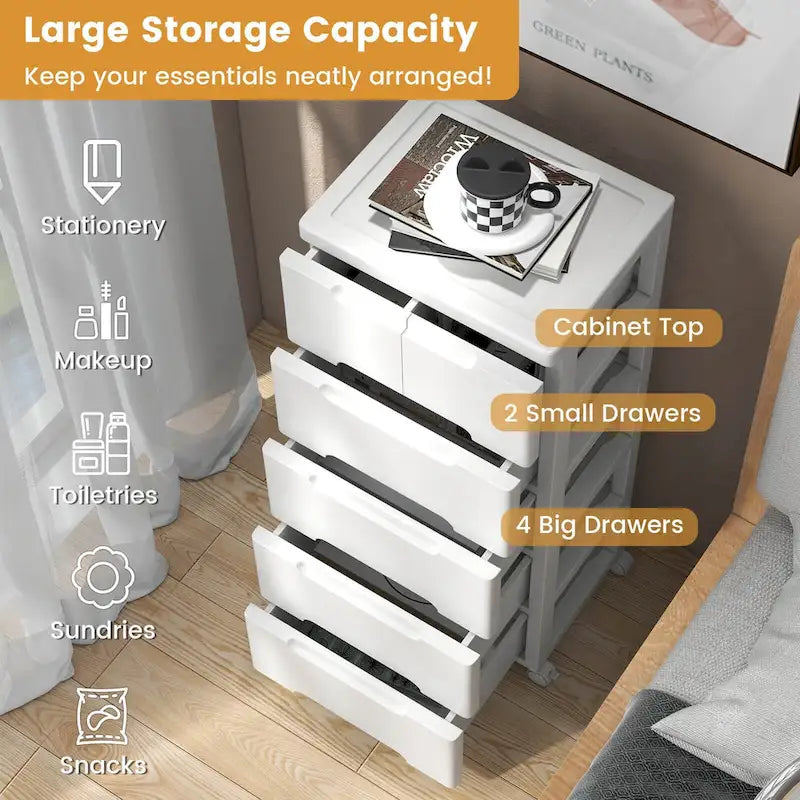 Costway 2 PCS 6-Drawer Plastic Rolling Storage Cart with 4 Universal - See Details
