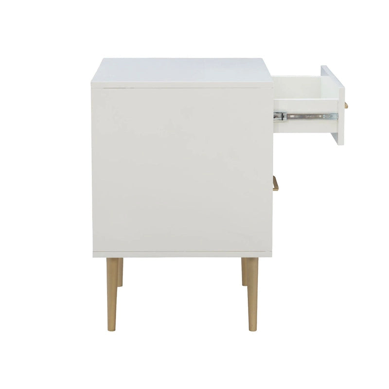 25.75 White Two Drawer Nightstand with Gold Pulls
