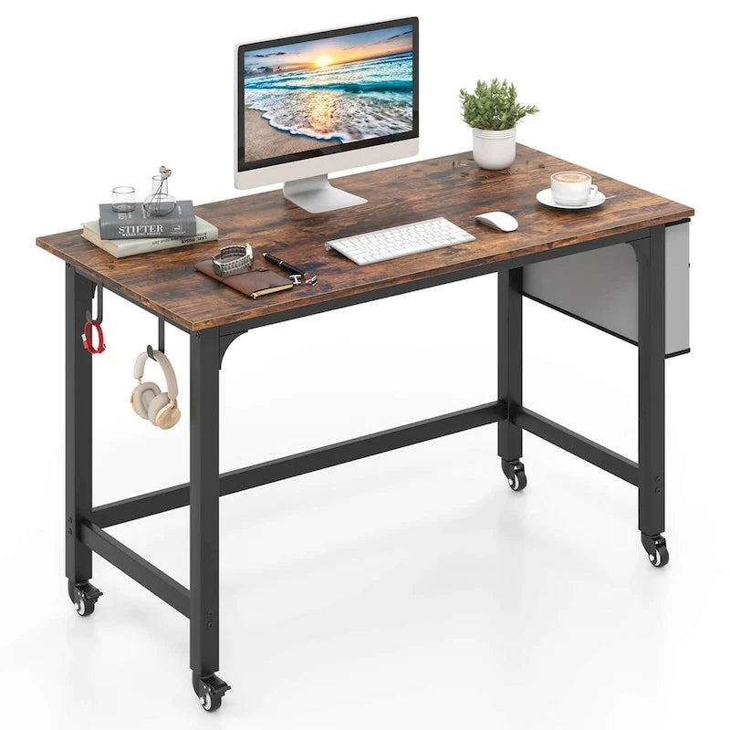 Costway 1/2/4 PCS Rolling Computer Desk Metal Frame PC Laptop Table
