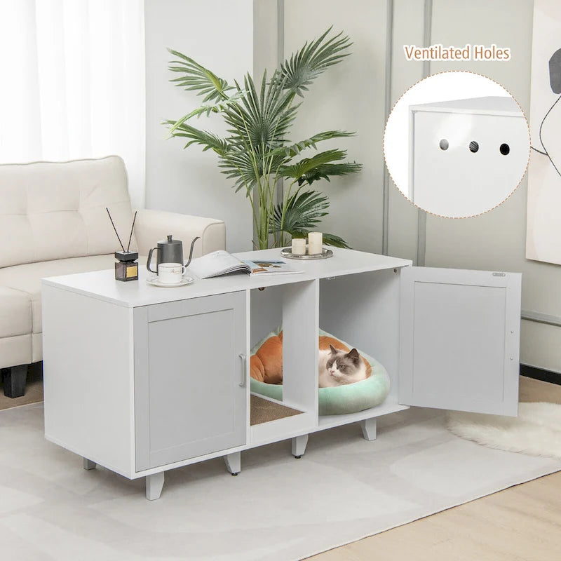 Gymax Cat Litter Box Enclosure Hidden Cat Washroom w/ 2 Doors