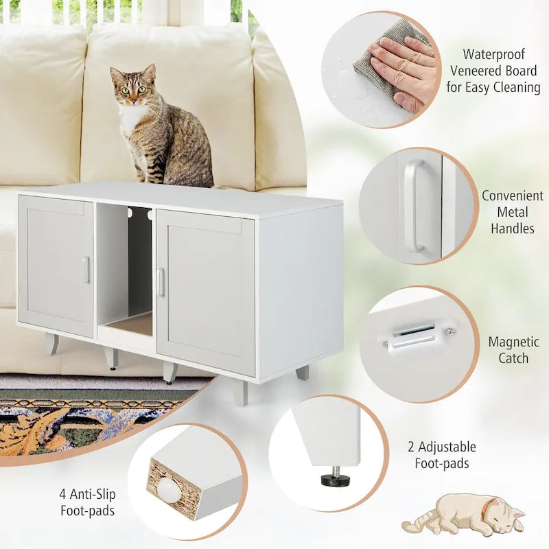 Gymax Cat Litter Box Enclosure Hidden Cat Washroom w/ 2 Doors