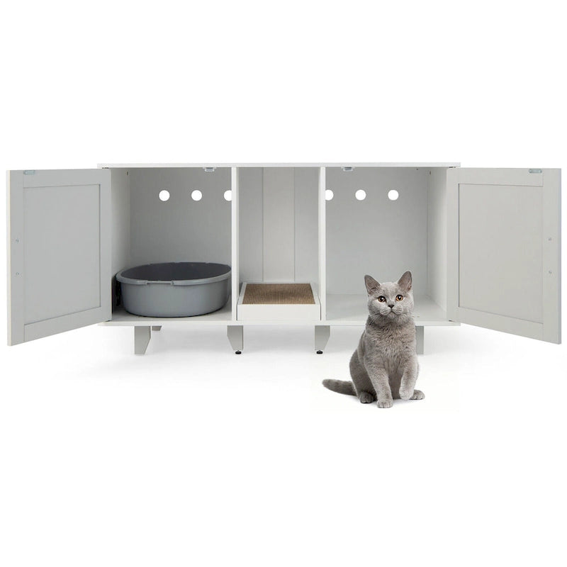 Gymax Cat Litter Box Enclosure Hidden Cat Washroom w/ 2 Doors