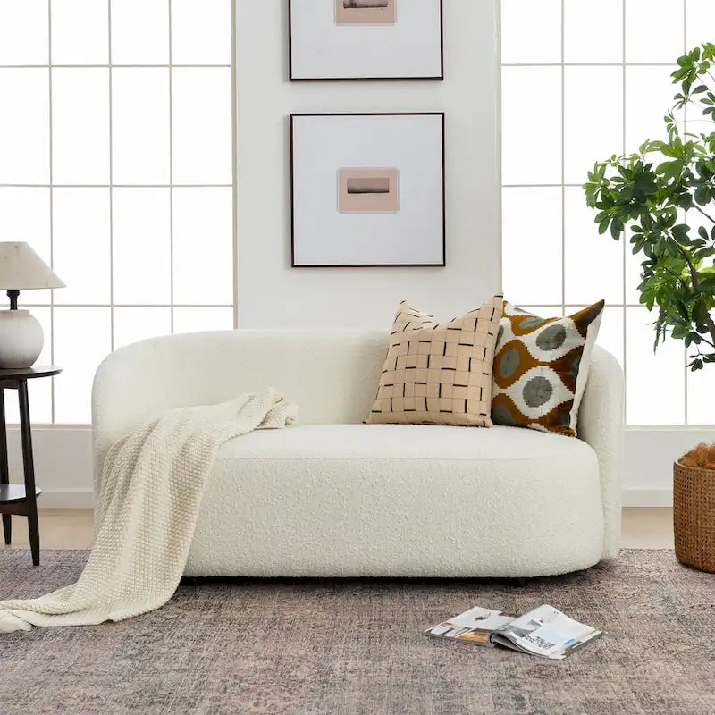 KINWELL Sherpa Upholstered Loveseat Boucle Sofa Couch, 68W