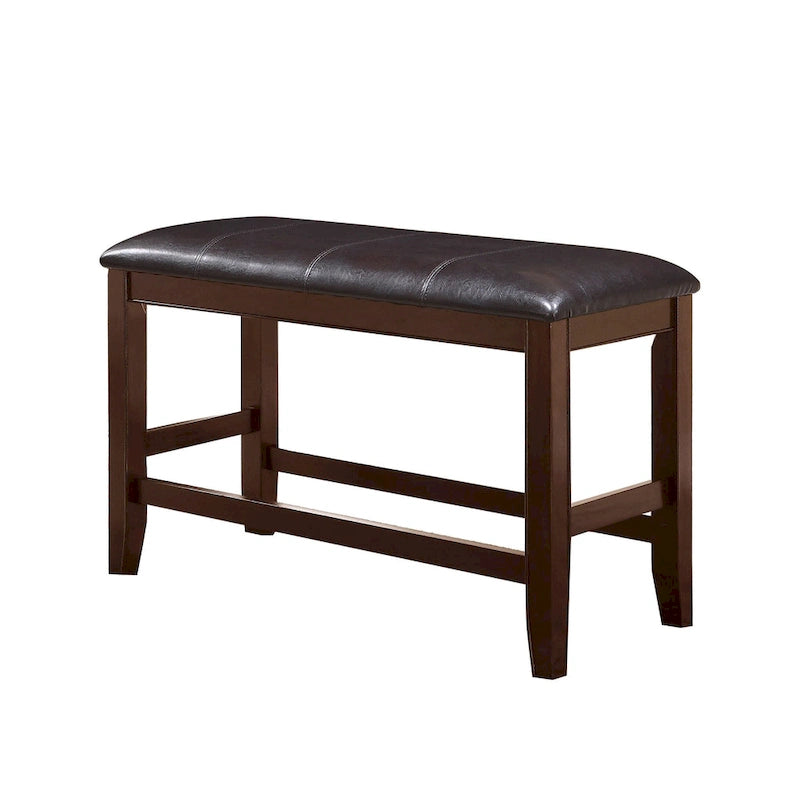 Wooden Counter Height Bench with Leatherette Seat, Brown and Black