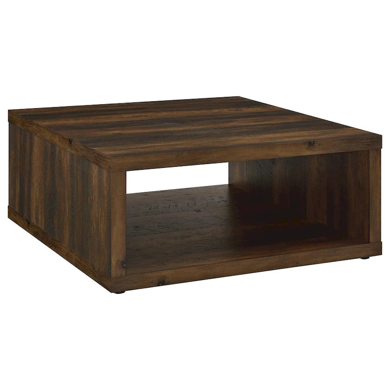 Rizz Coffee Table, Square Cube Design Open Shelf, 36 Inch Dark Brown