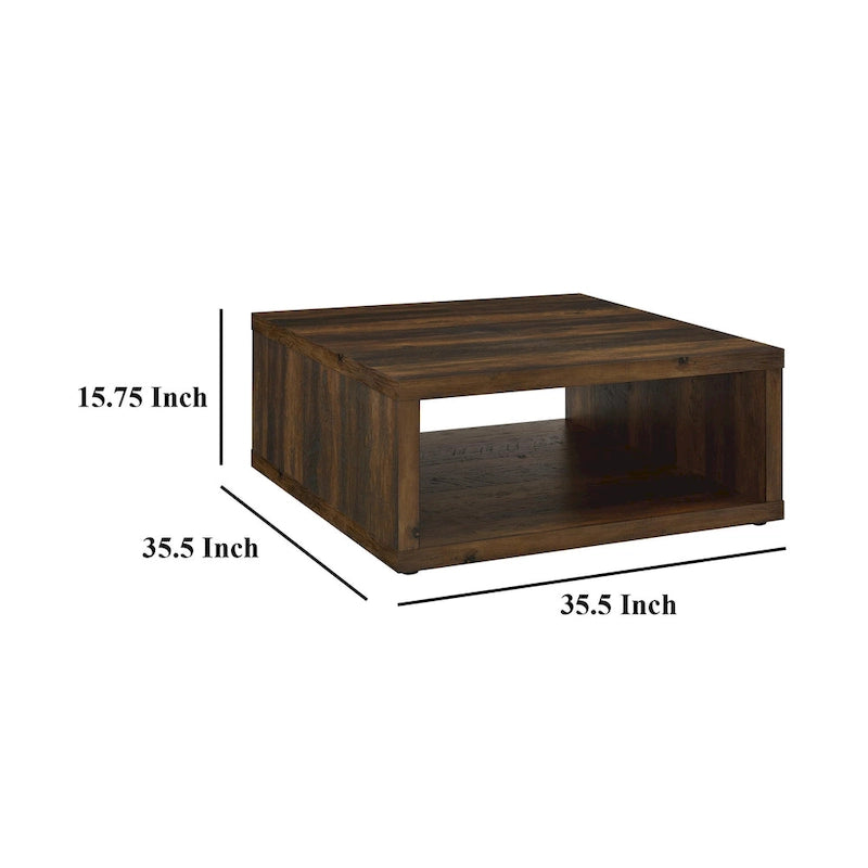 Rizz Coffee Table, Square Cube Design Open Shelf, 36 Inch Dark Brown