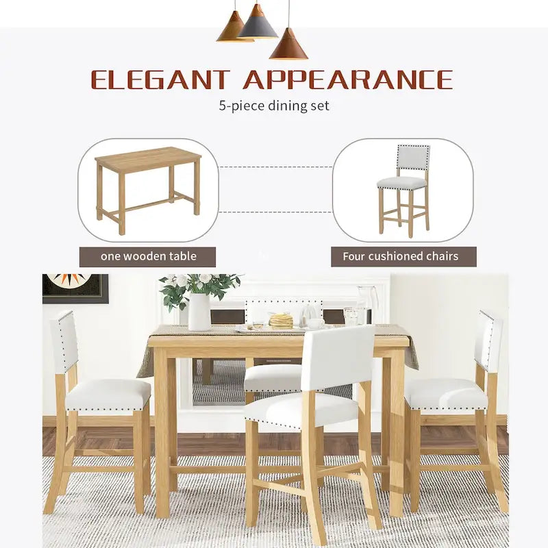 5-Piece Counter Height Dining Table with 4 Chairs
