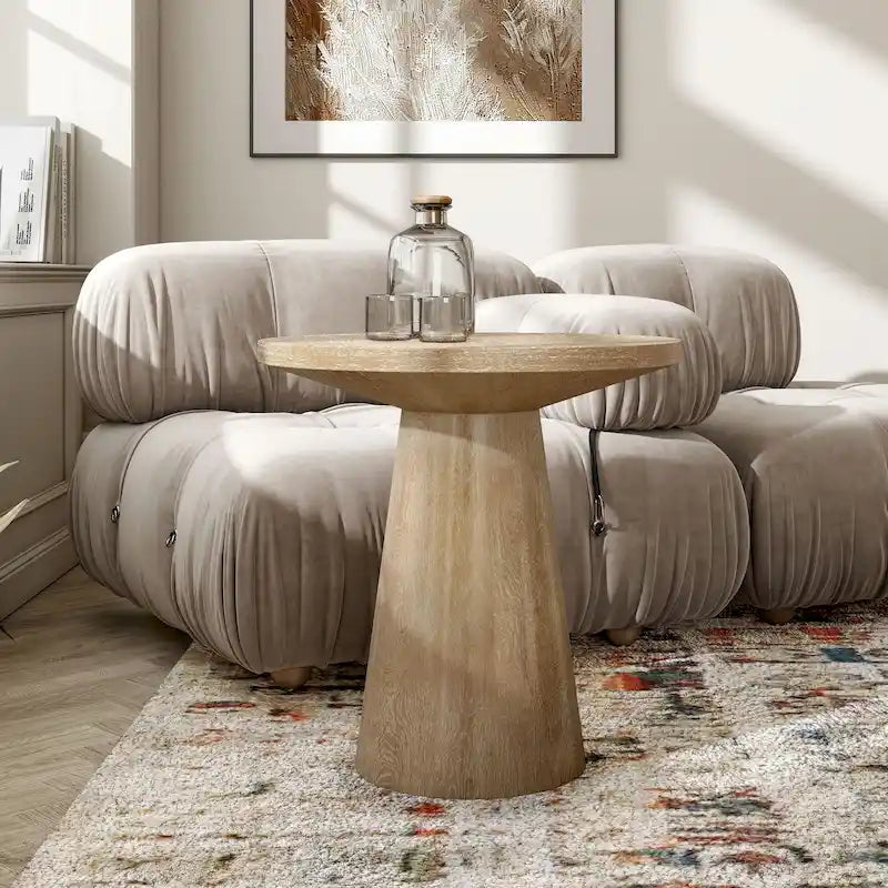 Furniture of America Vitten Modern Round Solid Wood Pedestal End Table