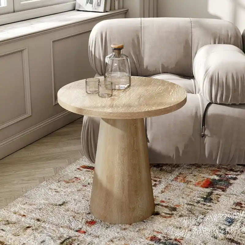 Furniture of America Vitten Modern Round Solid Wood Pedestal End Table
